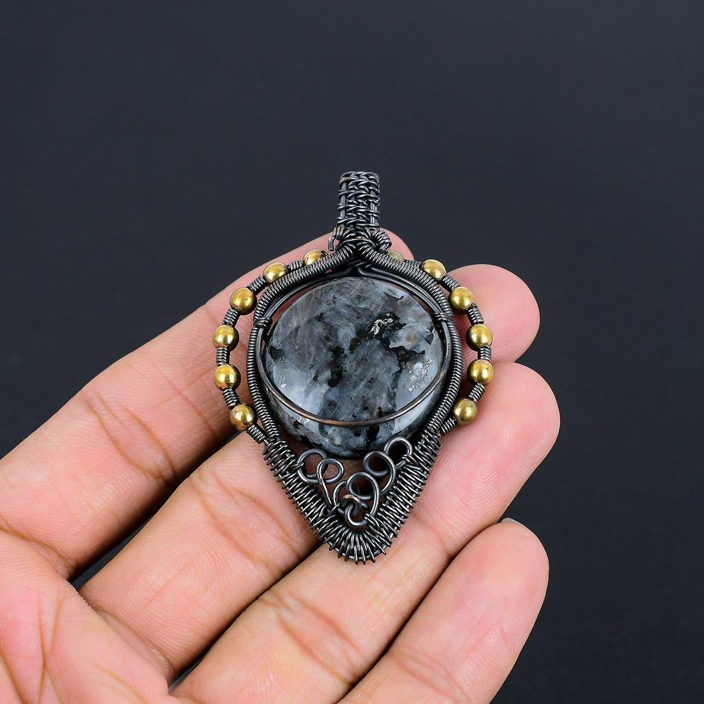 Larvikite Pendant Handmade Gemstone Jewelry, 999 Copper Wire Wrapped Pendant ,Unique Design Jewelry Pendant