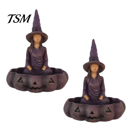 Goth Room Decor Meditating Witch Jewelry Tray, Vintage Gothic Resin Decorative Storage Halloween Tabletop Dish, Mysterious Zen Desktop Organizer