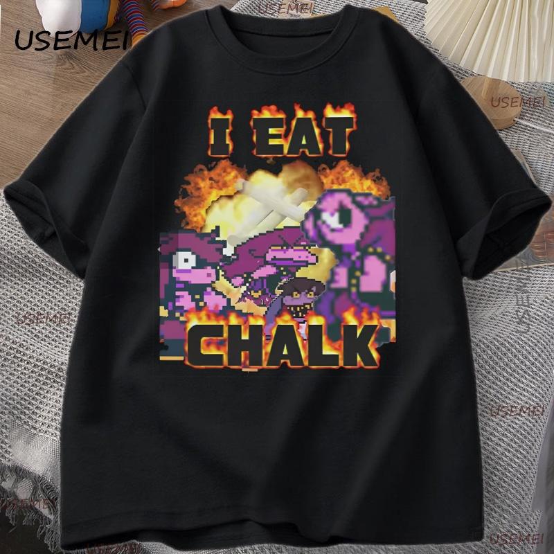 I Eat Chalk Deltarune Game Tshirt for Unisex Women Causal Funny Short Sleeve Round Neck Tshirt Streetwear Male Graphic T Shirts