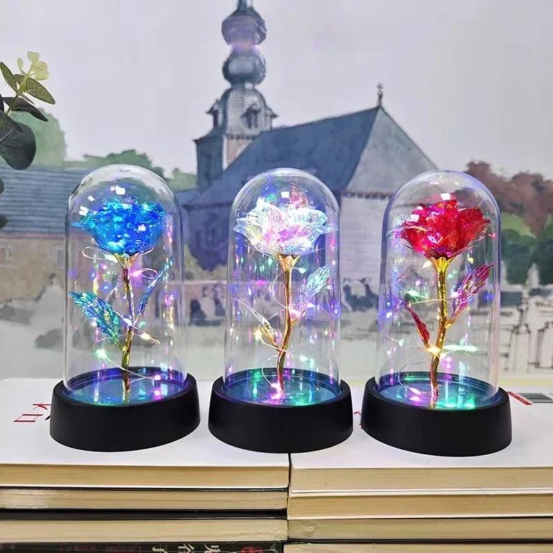 LED Light Eternal Rose Artificial Flower Foil Decoration for Valentine's Day Wedding Party Christmas Gift