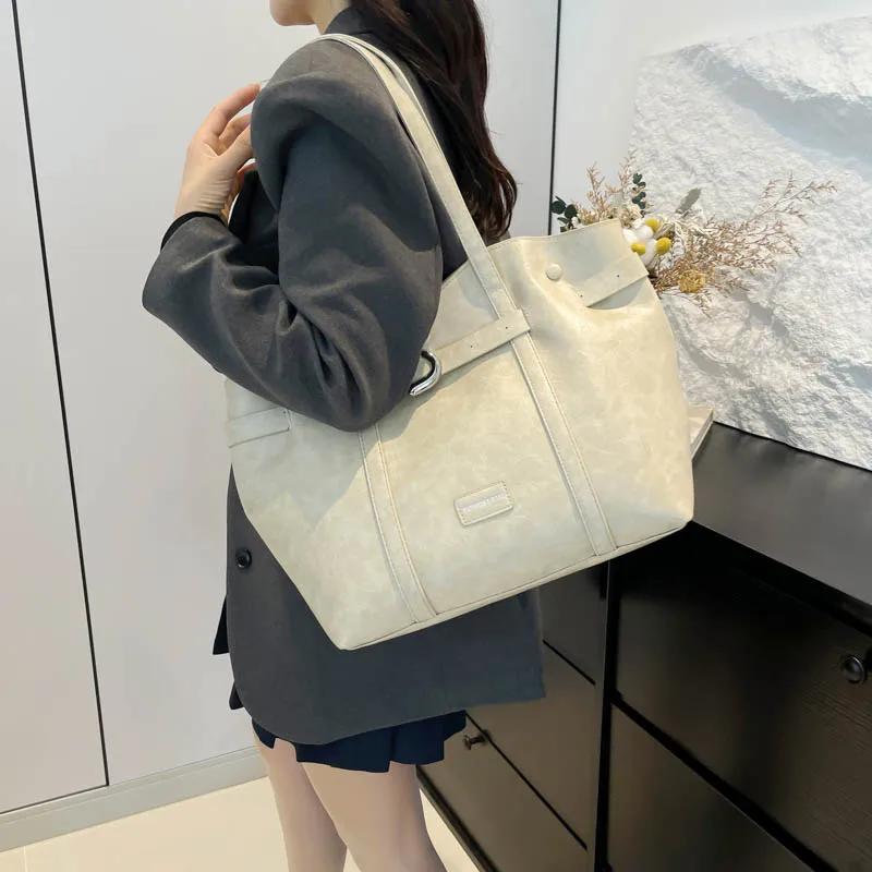 Casual Tote PU Pleated Zipper Top Handle Bags Large Size Personality Retro Feeling Advanced Quality Bags