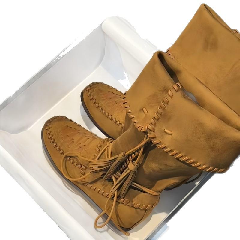 Bohemian Style Mid-Calf Cowboy Boots with Lace-Up Foldable Design, Women's Slimming Slouch Boots.