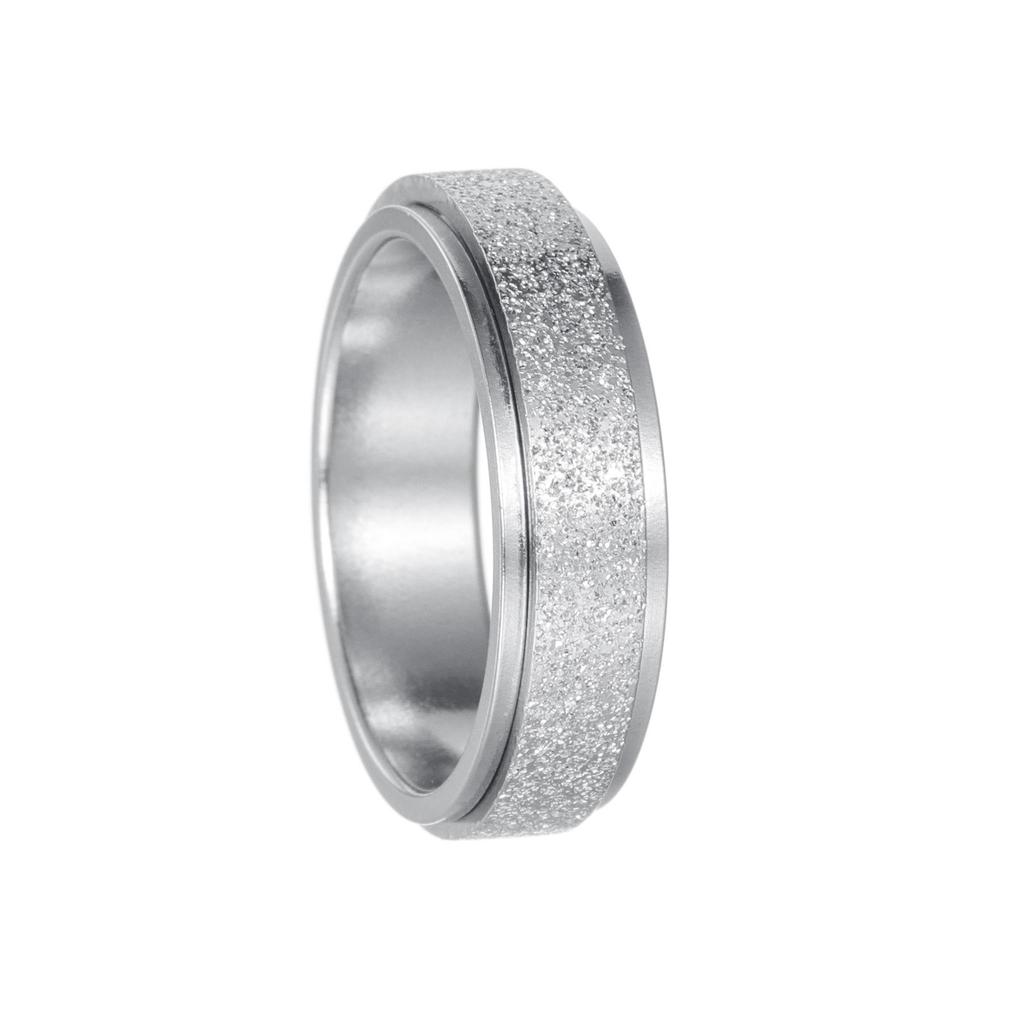 Stainless Steel Rotatable Couple Frosted Ring - Trendy Decompression Jewelry