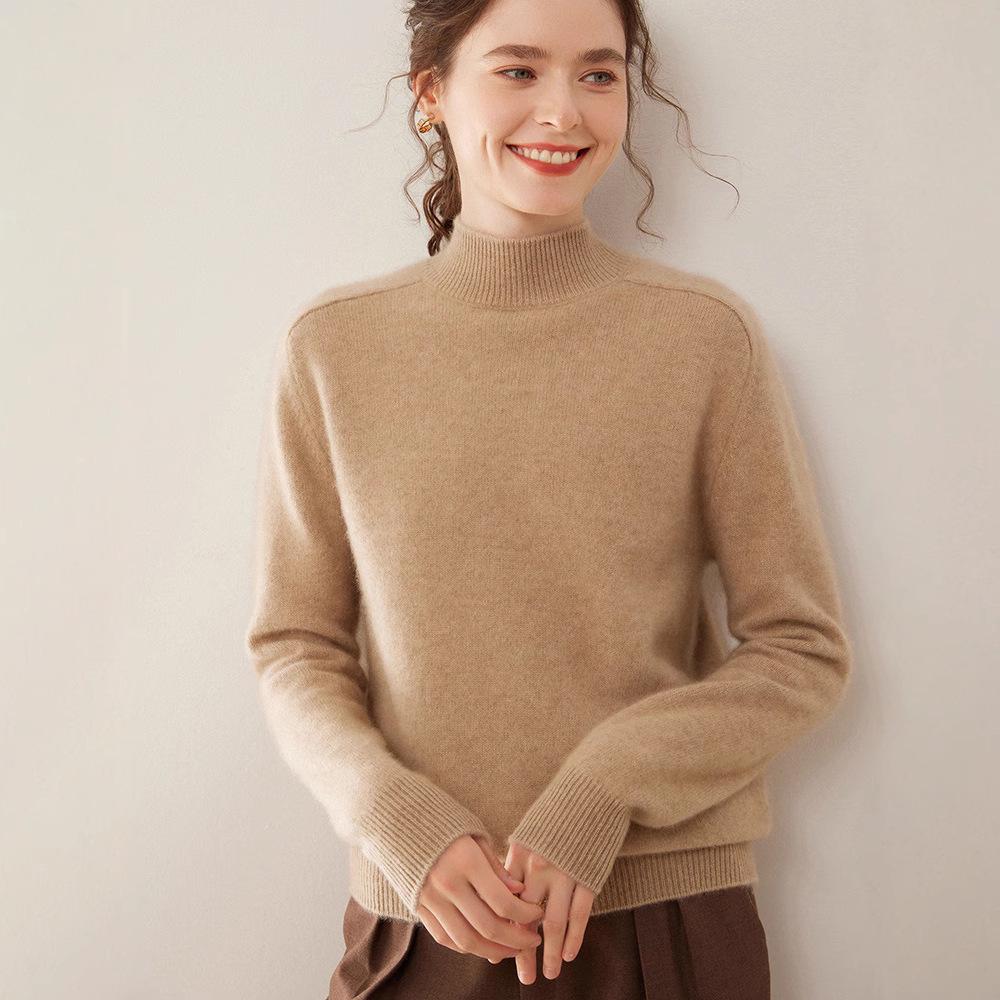 Women's Soft Cashmere Turtleneck Sweater - Solid Color, Loose Fit, Slimming Design for Autumn & Winter