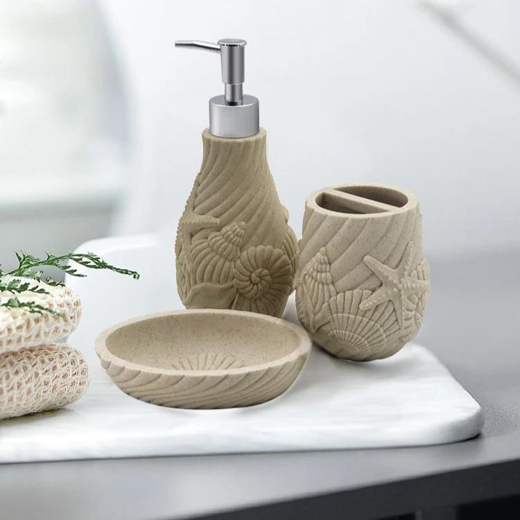 3pcs Natural Stone Bathroom Wash Storage Set Resin Lotion Bottles Toothbrush Cups Soap Dishes Light Luxury Retro Bathroom Set
