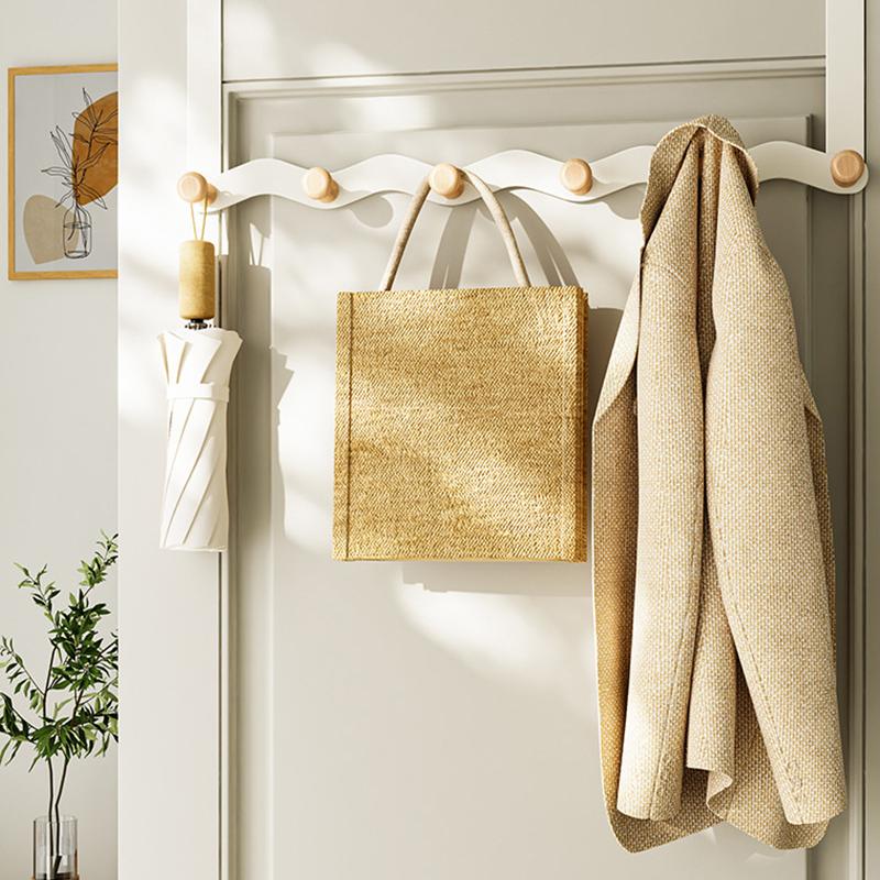 Wave Shaped Door Hook Bedroom Door Back Hanging Hanger Living Room Key Coat Hook Punch-Free Wall Mounted Wooden Hooks Wall Decor
