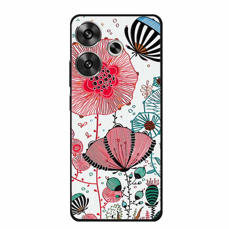 3D Embossed Case For Xiaomi Poco M6 4G Phone Case M 6 Plus Flowers Silicone Soft Coque For Xiaomi Redmi 13 13x Back Cover Case