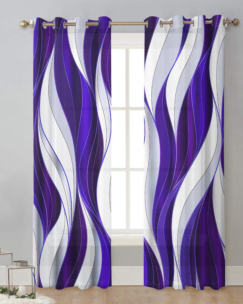 Dark Blue Ripples Lines Modern Tulle Curtains Living Room Voile Drapes Sheer Window Curtains Bedroom Accessories