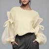 ZANZEA Women Casual Round Neck Mesh Splice Long Sleeve Blouse
