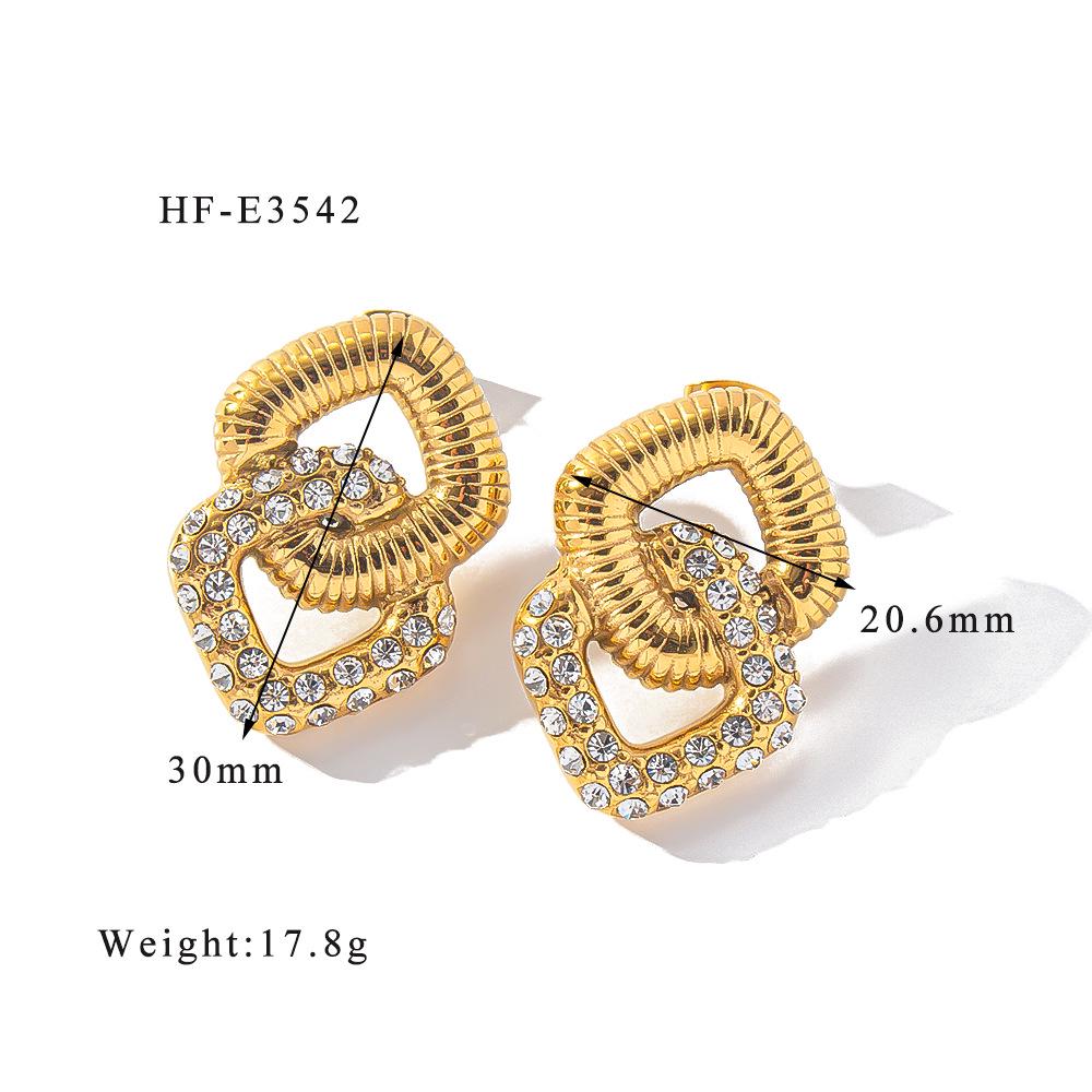 Geometric Zircon Retro Women's 18K Titanium Steel Earrings 2024