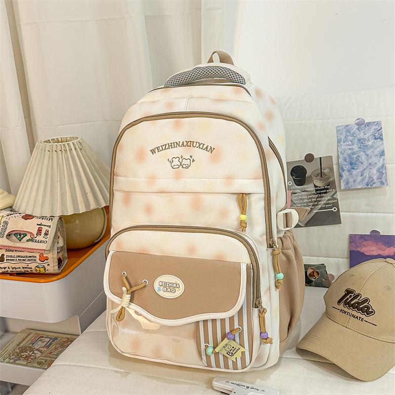 High School Students Lightweight Schoolbag Color Block Large Capacity Backpack