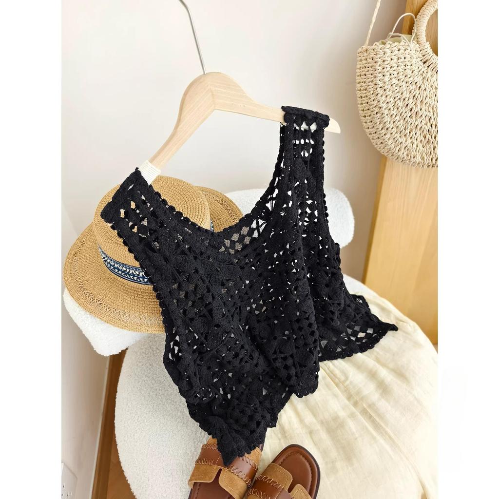DIMANAF 2026 T-Shirt Women Knitting Lace Vest O-Neck Hollow Summer Style Basic Tops Tees Loose Clothing