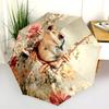 Frog and Flowers pattern, automatic folding umbrella, portable and foldable design, 8 ribs, a Christmas or birthday gift.