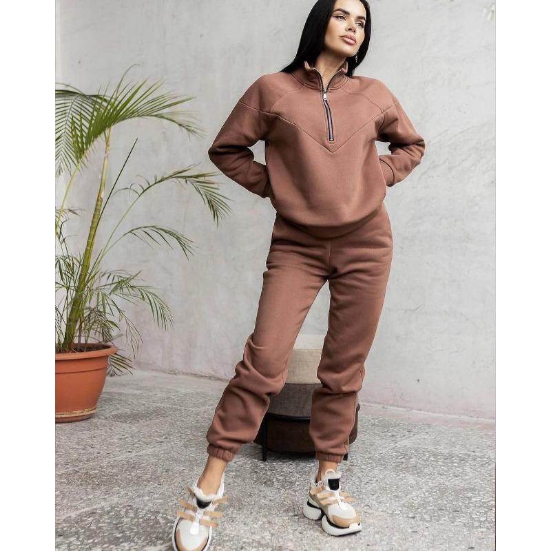 Spring and Autumn Fashion Casual Hooded Sweatshirt Two-piece Set Long Sleeve Solid Color Fleece Retractable Feet Casual Set