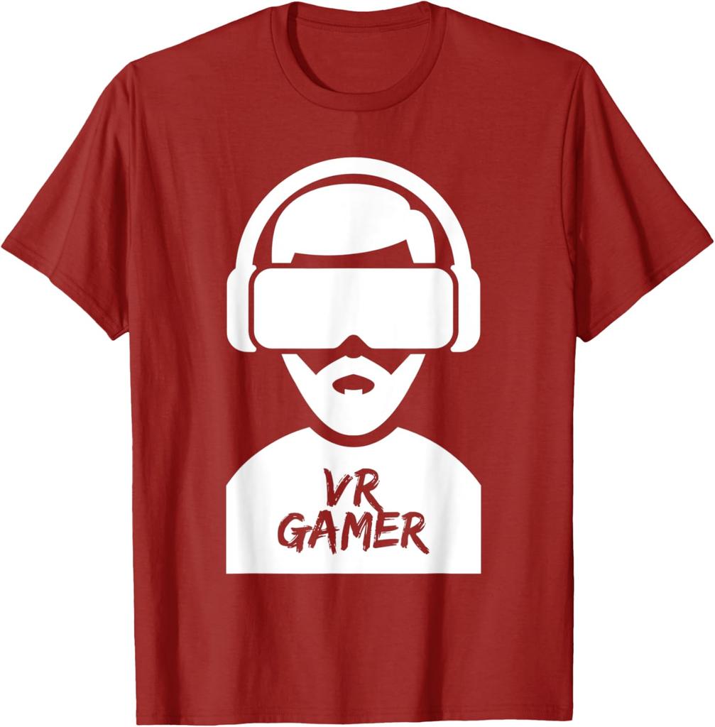 VR Gamer TShirt Virtual Reality Headset Graphic Print Cotton Casual Tee for Men