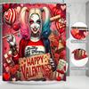 Warner Bros. 4pcs Joker & Harley Quinn Shower Curtain Set with 12 Hooks, Non-Slip Bath Mat, Toilet Lid Cover, and U-Shaped Mat