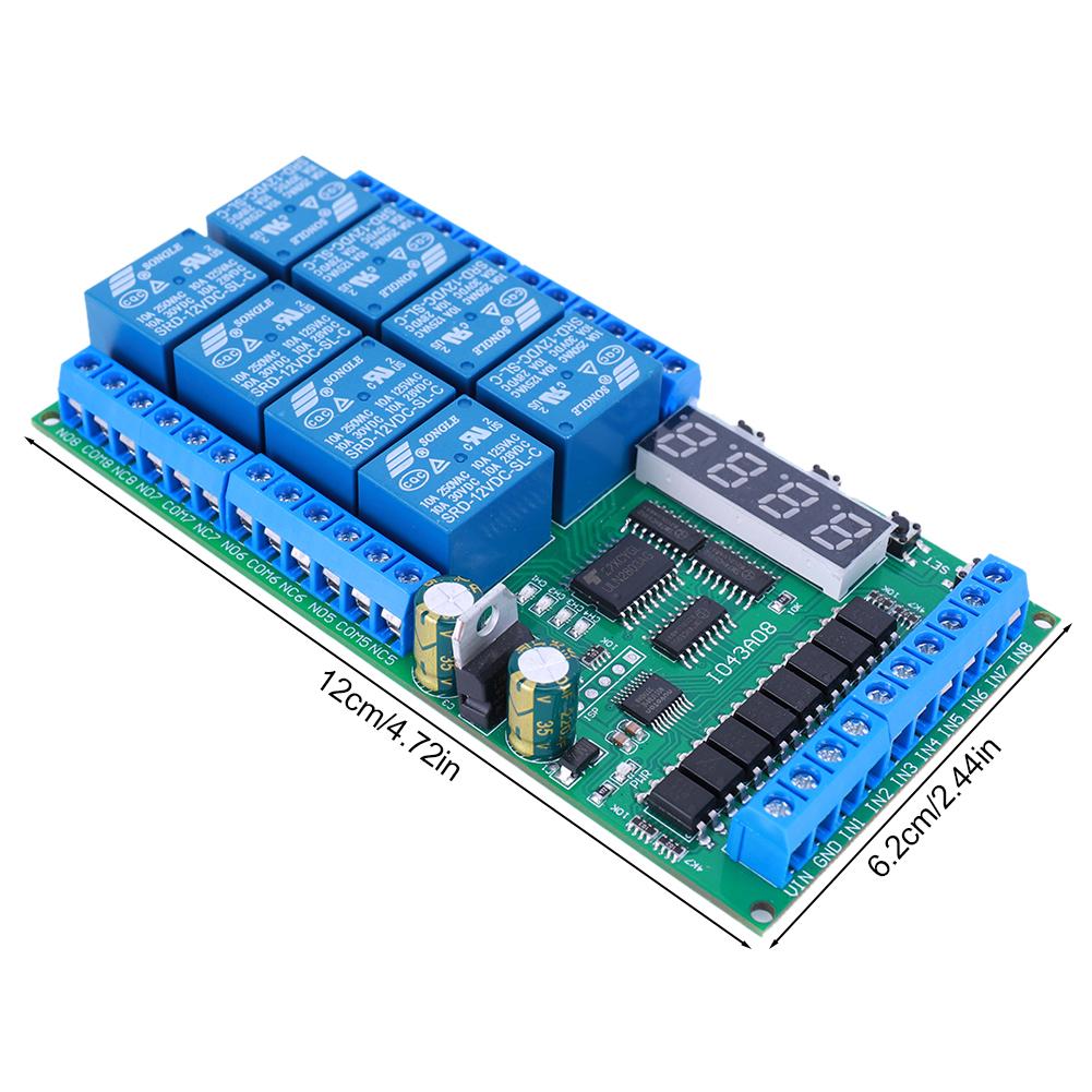 DC 12V 8 Channels Delay Relay Board Time Switch Relay Module Timing Cycle Interlock Self-locking Momentary Bistable