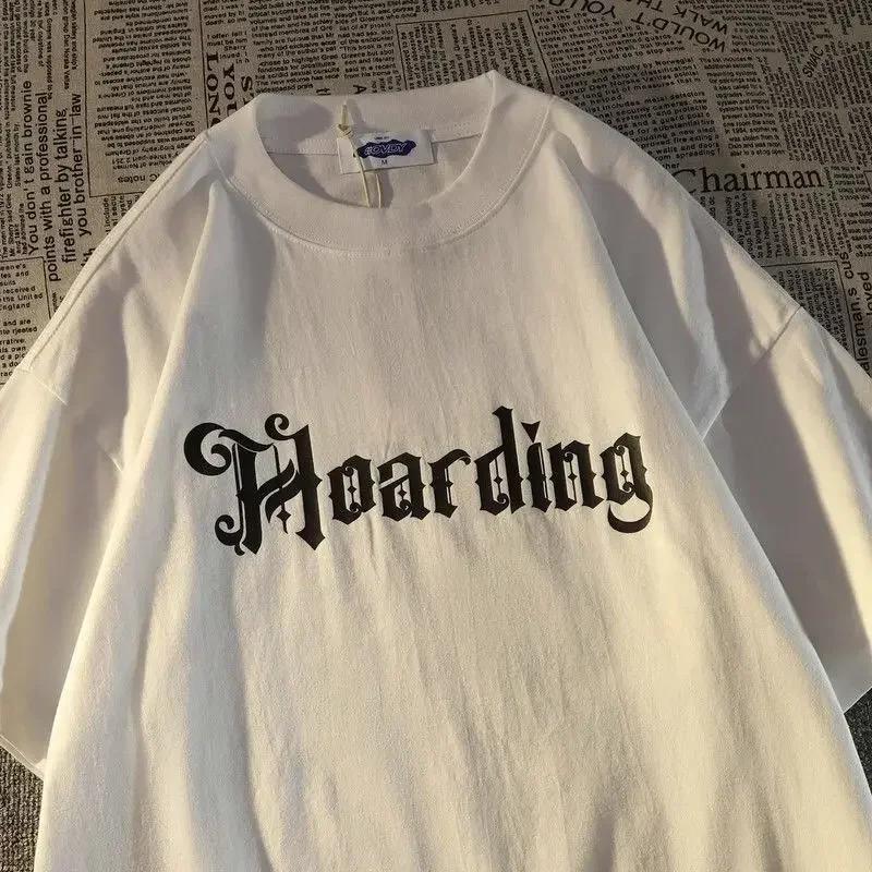 

Retro Sunflower Letter Short Sleeve T-shirt for Men and Women Loose Casual Couple Top American Style Oversize Clothes Summer Y2k S