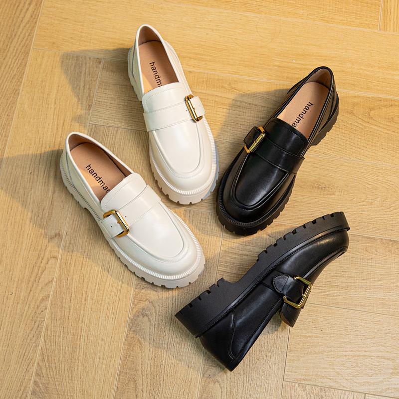 Fashion Women Shoes Genuine Leather 2024 Spring New British Style Thick-soled Pedal Shoes Female College Style Casual Lazy Shoes Ladies
