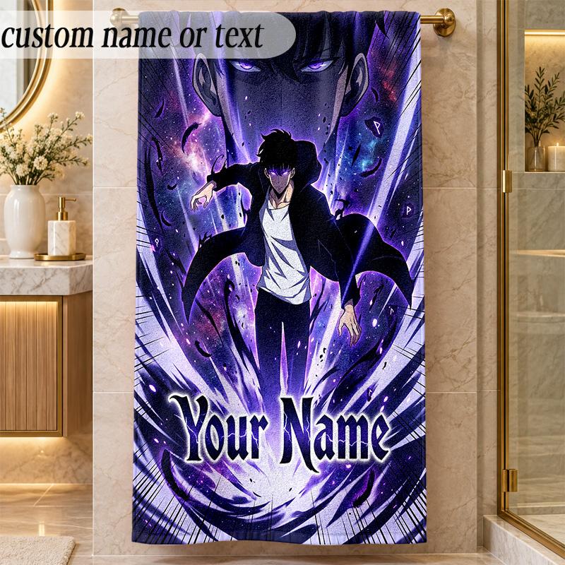 Beach TowelSolo Leveling Custom Name Text Personalized Soft Towel for Beach Pool Indoor Home Decor Gift
