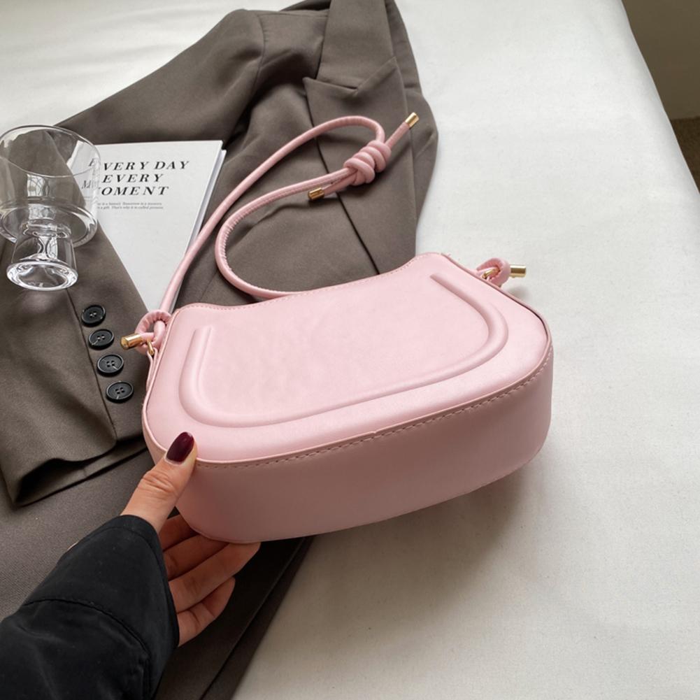 Women Elegant Handbag Large Capacity PU Saddle Shoulder Bag Small Crossbody Bag Solid Color Adjustable Strap for Outdoor Travel
