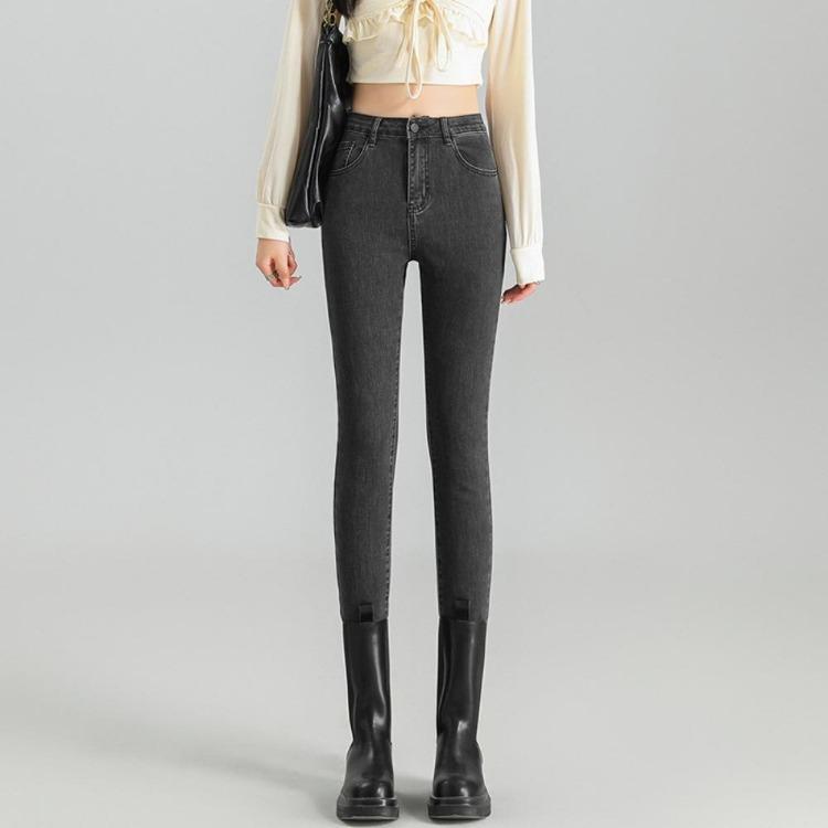 Women Slim High Waisted Jeans Elastic Tight Pencil Pants Thin Spring Autumn Trousers Small Feet New