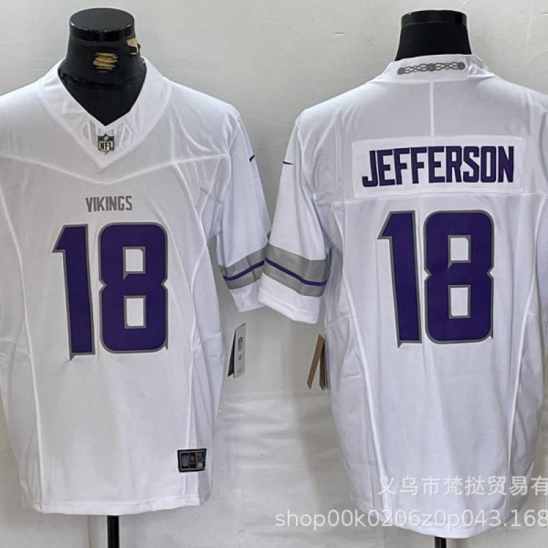 Mens NFL Minnesota Vikings 18 Jefferson 9 McCarthy White Purple Embroidered Football Jersey Sportswear