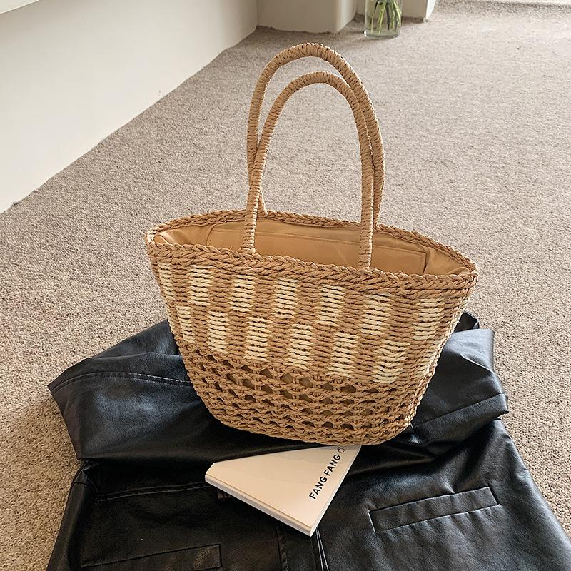 

Новый модный тренд плетеная овощная корзина портативная на плечо пляжная сумка большой вместимости хаки