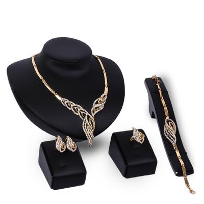 Luo Yi Women's 4-Piece Leaf Jewelry Set - Necklace, Earrings, Bracelet, Ring - Gold