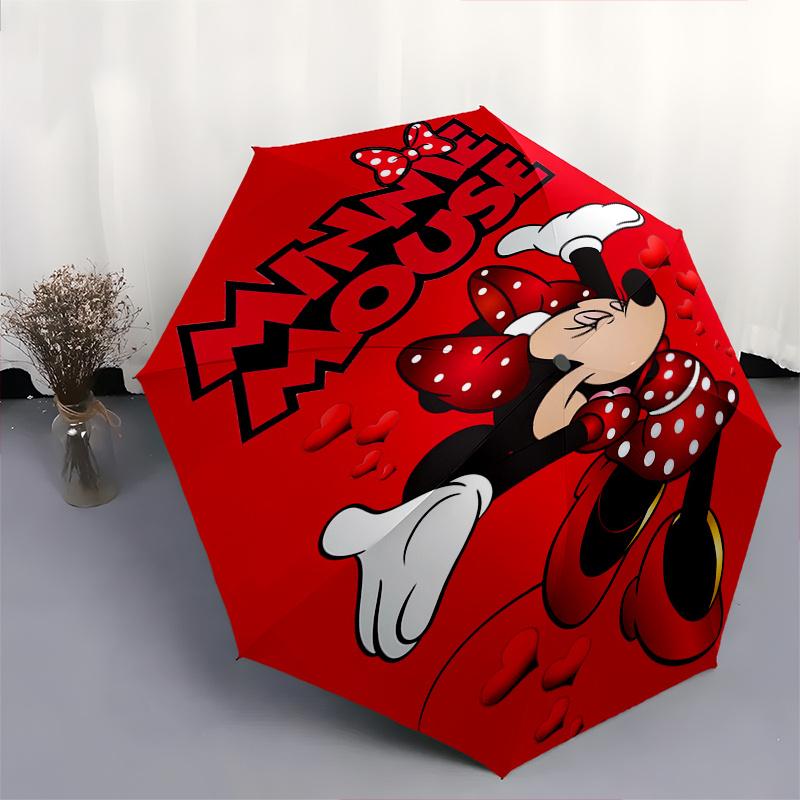 1pc Minnie Mouse,Hearts Automatic Folding Umbrella: Compact 8 Bone Design Cartoon Outdoor Travel Companion, Business Umbrella, Christmas Val