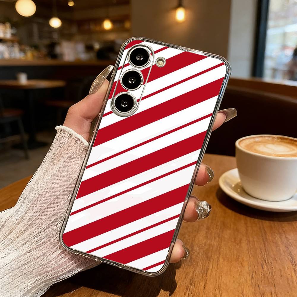 B-Burgundy White S-Stripe Phone Case For Samsung Galaxy S24 S25 S23 S22 S21 Plus S24 S25 Transparent Cover Case