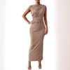 2026 Women's Spring/Summer Sleeveless Back-Slit Ruched Tight-Fitting Bodycon Dress