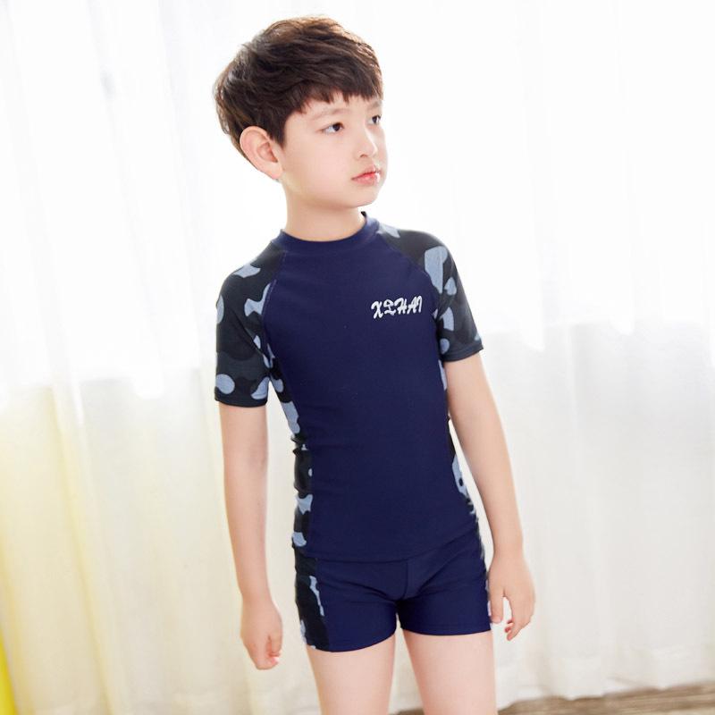 Split Kids  Swimsuit Set: Short Sleeve Top & Boxer Briefs - Medium/Large, Sun Protection, Quick Dry, Customizable for Boys. 10