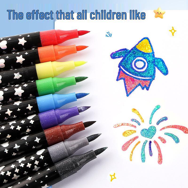 Dual-Tip Glitter Acrylic Marker for Kids - Soft Tip, Double Color, Ideal for Children's Art and Coloring Projects