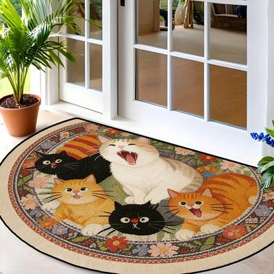 1 Stück Kreative Katze Blume Halbkreis Willkommens-Fußmatte Rutschfest für Außenbereich Terrasse Veranda Küche Badezimmer Eingangsbereich Bodenmatte