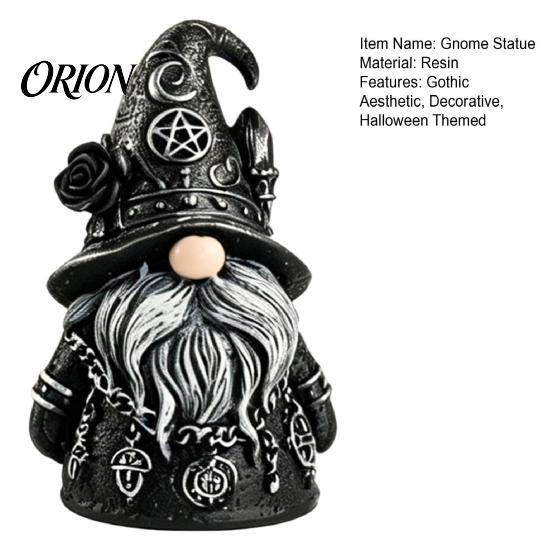 Exquisite Retro Gnome Sculpture Halloween Gothic Resin Figurine, Dark Faceless Wizard Doll for Hat with Stars Desk Shelf, Spooky Home Decor Ornament,
