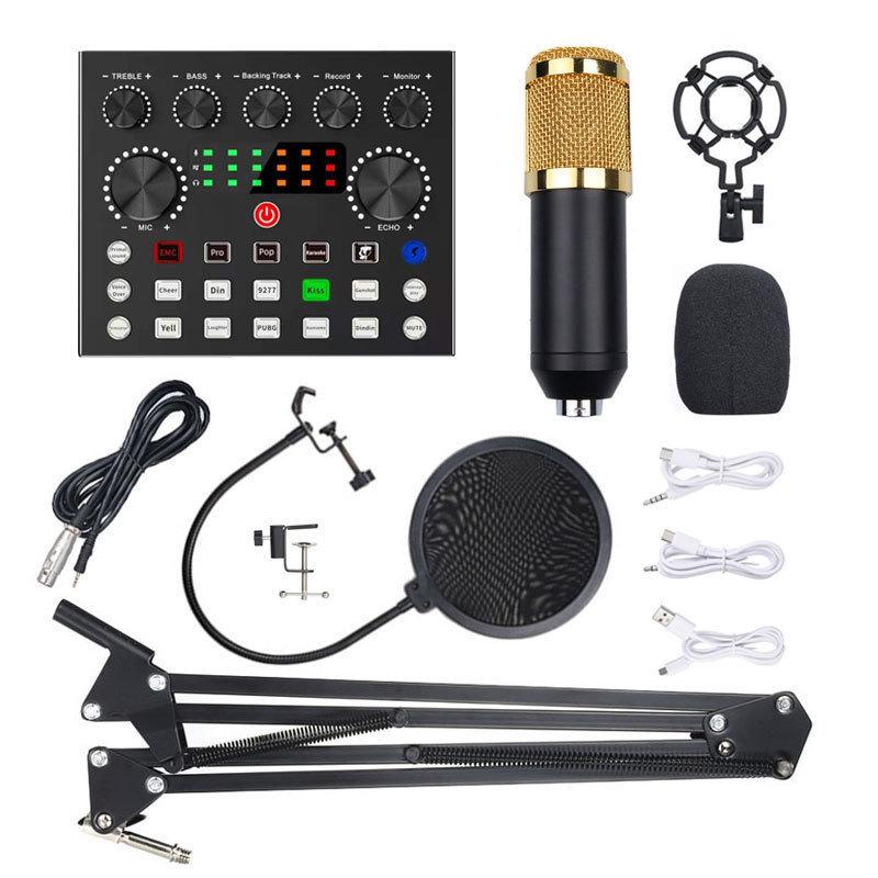 BM800 Condenser Microphone Set - Includes Stand, Sound Card, Ideal for Streaming, Gaming, Recording, Karaoke, and Noise Reduction.