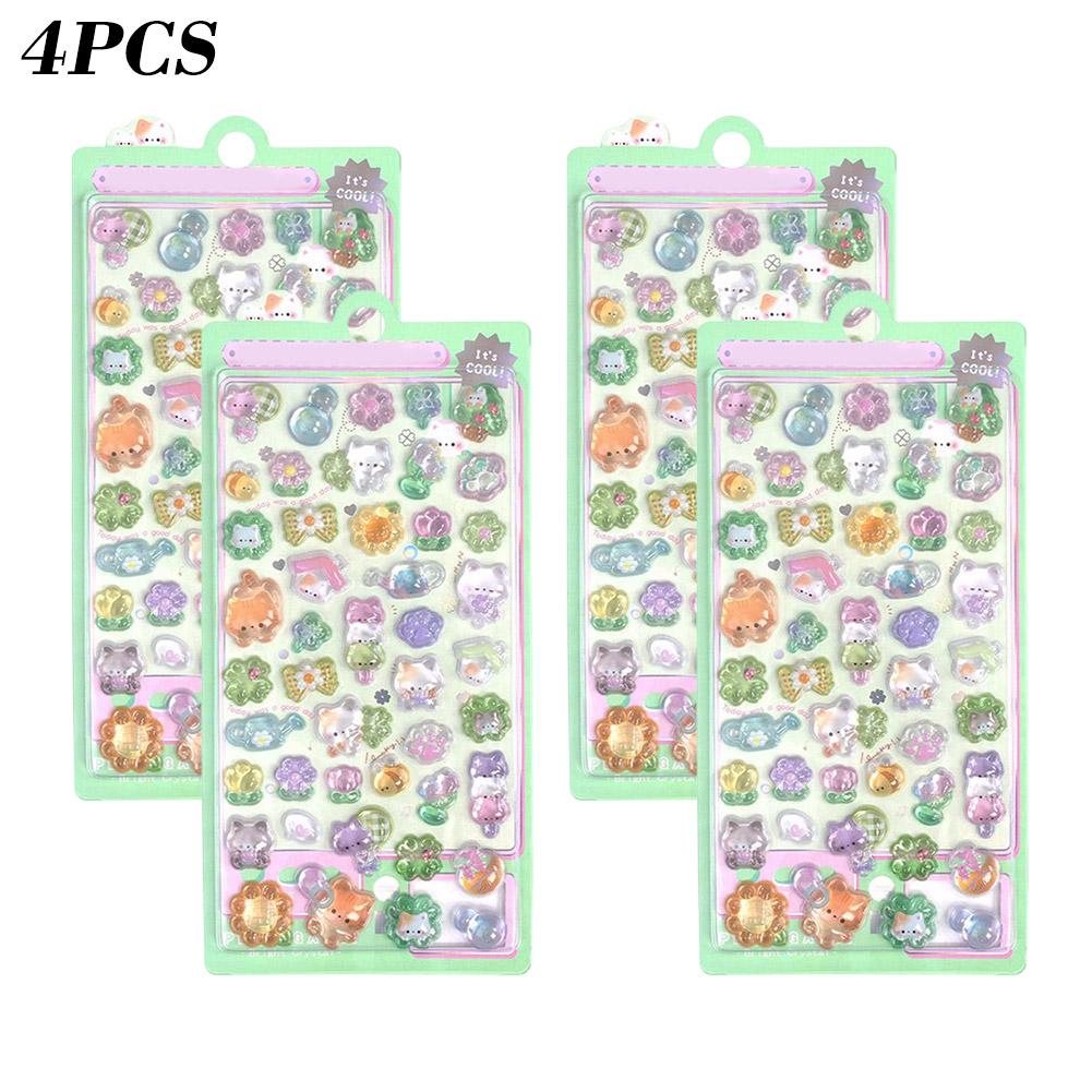4 Sheets New Sweet Animals Mini Cartoon 3D Relief Stickers Scrapbooking DIY Journal Cute Stationery Stickers Students Gifts