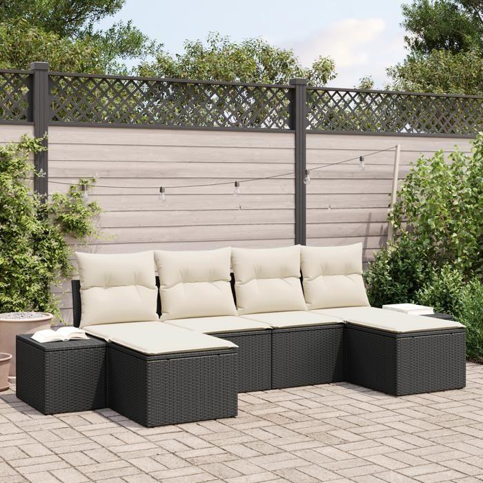 VidaXL Ensemble de canapé de jardin 6 pièces avec coussins Noir Poly Rotin 3347167