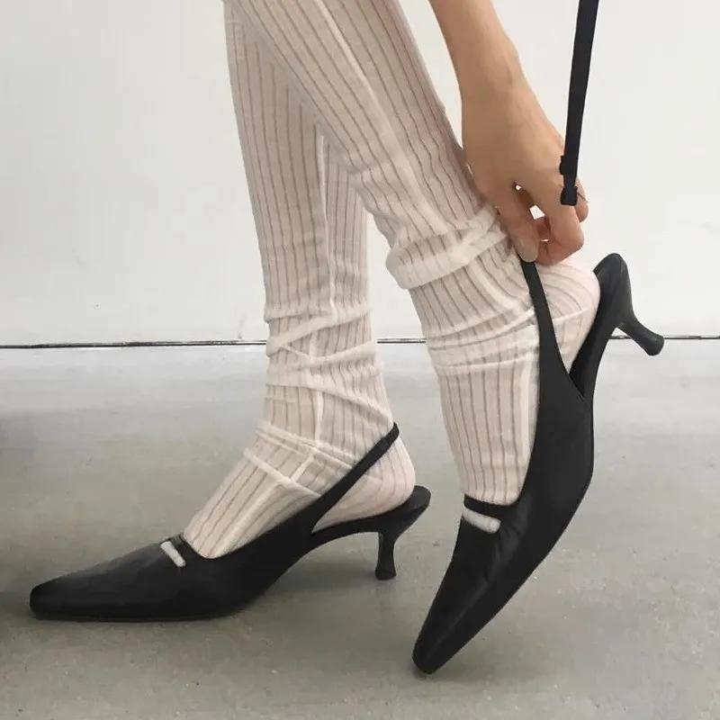 2025 New Summer Retro Closed-Toe Thin Heels Sandals Slip On Plus Size Minimalist Women's Casual Shoes Versatile Daily Footwear