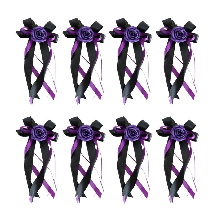 Set of 8 Nuptial Car Adornment with Ribbons Beautiful Silk Bowknot Auto Glasses Adornment for Matrimonial Ceremony