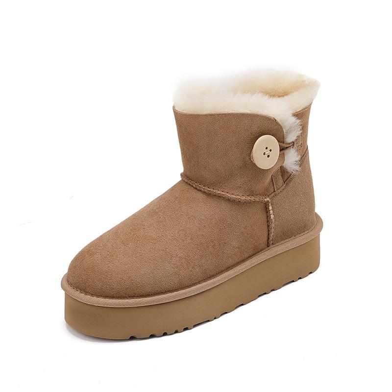 Spot~ Sheepskin and fur integrated thick-soled snow boots, genuine leather and real hair 2025 new basic button warm boots