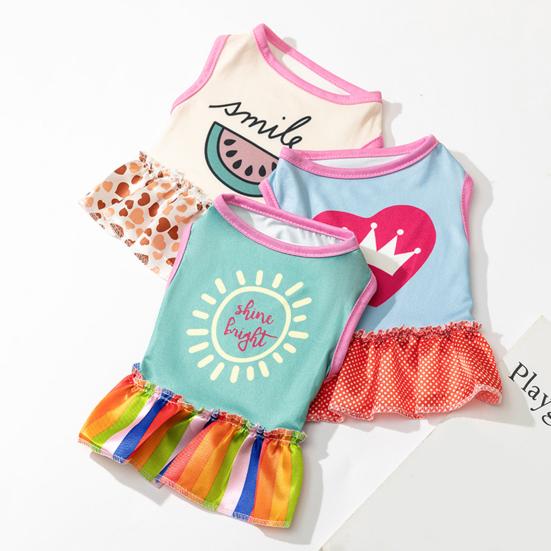 Haustierkleid Schweißabsorbierend Waschbar Schrumpffrei Farbecht Bequem Anzieh-Rundhals Zweibeiner Haustier-Prinzessinnenkleid für Draußen