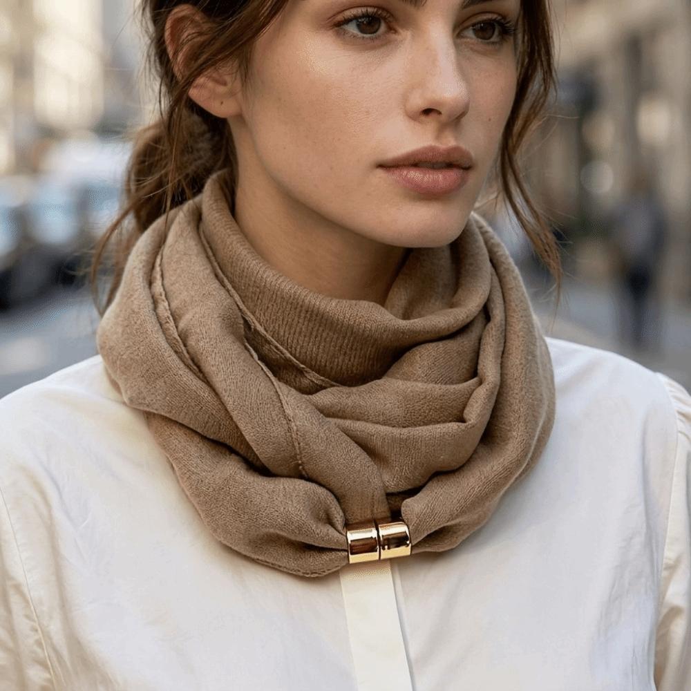 Soft Satin-Texture Magnetic Buckle Scarf Wrinkle-Resistant Neck Warmer Elegant Neck Scarf Gift