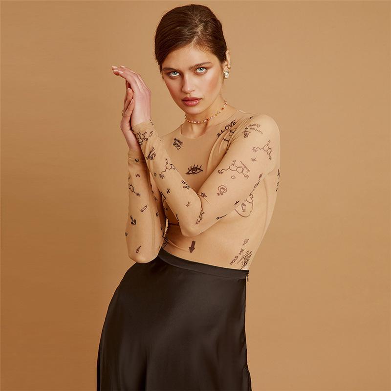 Sexy Tights, One-piece Tops, Long-sleeved Printed All-match Slim-fit Tights