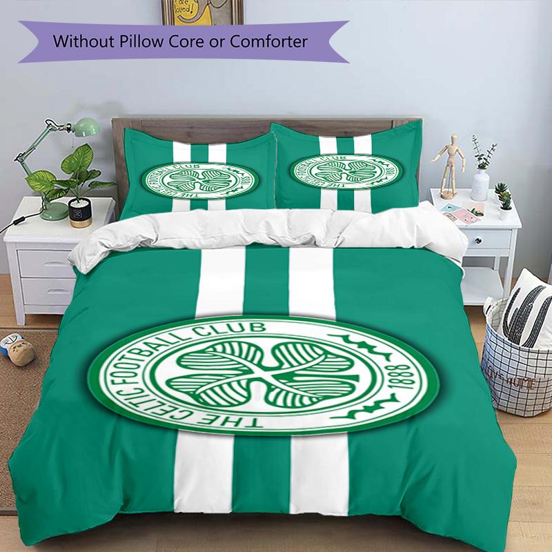 Celtic Football Club Crest Printed Pattern Duvet Cover Set – Includes 1 Duvet Cover and 2 Matching Pillowcases Bedroom Decor Christmas Gifts