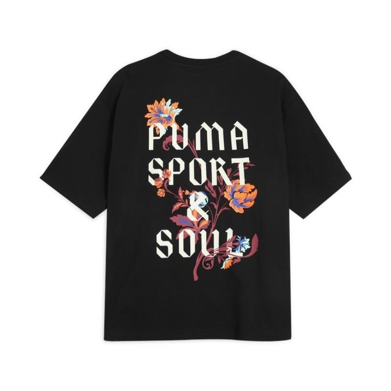 New PUMA FloralGraphic Boxy T Shirt Men's Black 01 633349-01