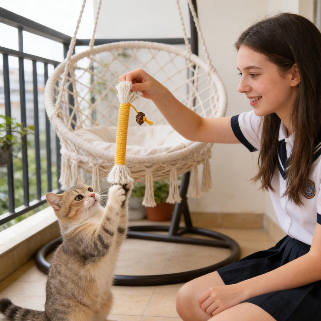 Cats Chew Rope Toy With Gall , Teeth Cleaning & Self-Entertainment Cats Teaser, Soft Cotton Rope Interactive Cats Toy For Indoor Cats