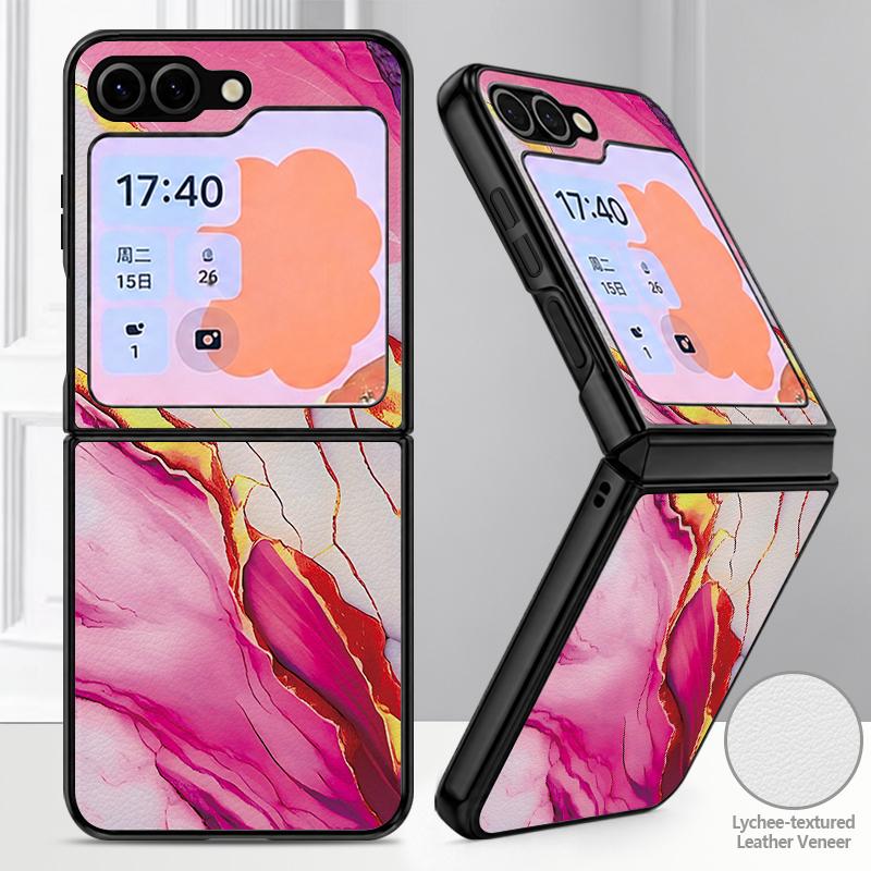 Colorful Marble Case For Samsung Galaxy Z Flip 8 7 6 5 Flip8 Flip7 Flip6 Luxury Leather Skin Hard Folding Phone Cover