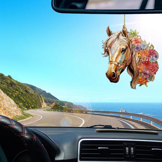 Horse Floral Ornaments Acrylic Car Rearview Mirror Charm Farmhouse Xmas Tree Door Display Vintage Animal Decor